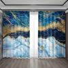 2PC Home Decoration Curtains, Marble Blue Series With Rod Pocket Curtains, Kitchen, Coffee Shop, Living Room, Balcony, Garden