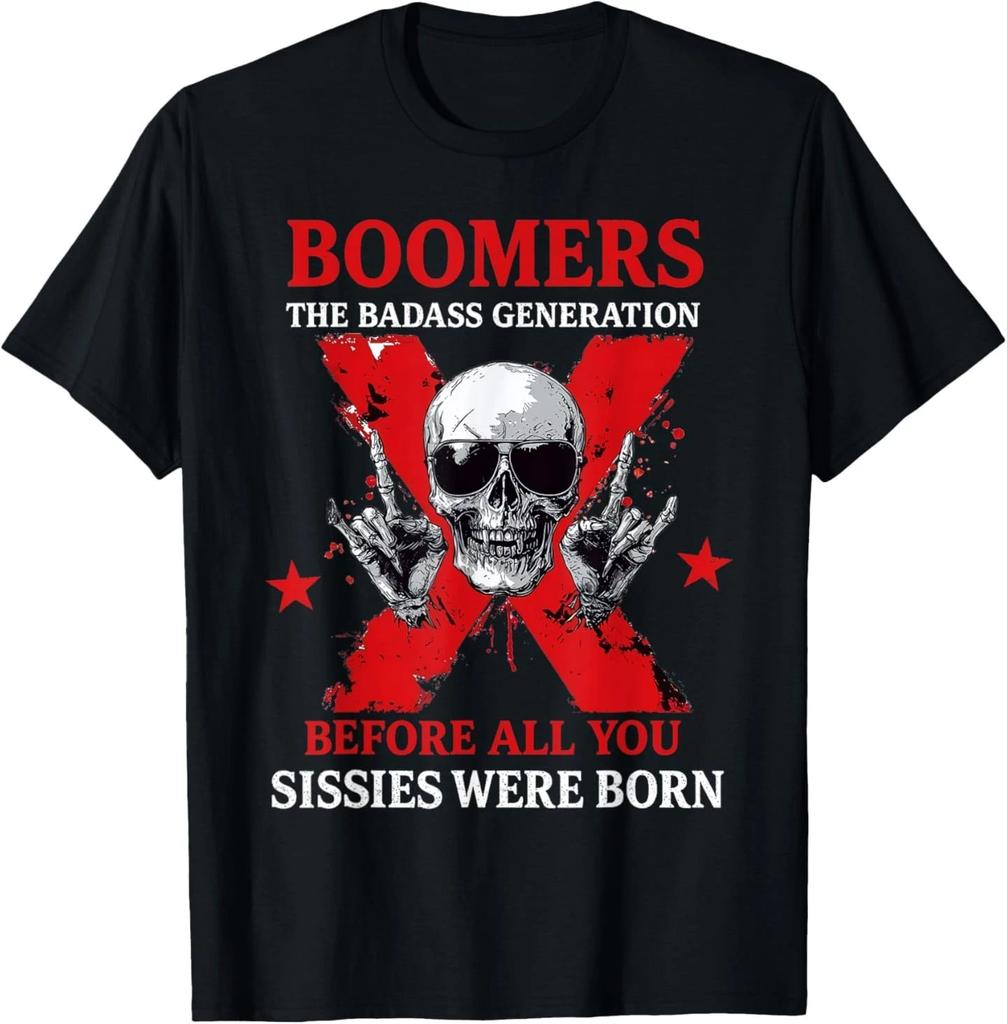 Boomers The Badass Generation Skull Retro Vintage Sarcastic T-Shirt