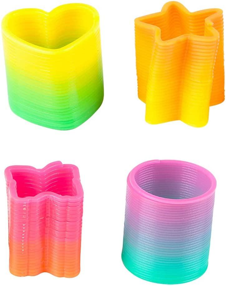 Rainbow Spring Toy Assortment - Mini Plastic Coil Spring Toy | Bright Colors and Shapes, Goody Bag Filler,