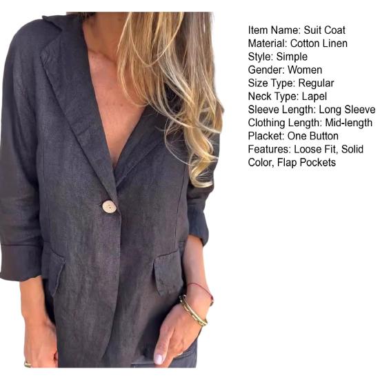 Пальто с лацканами, длинными рукавами, карманами с клапанами, пиджак, сплошной цвет, свободная работа на одной пуговице