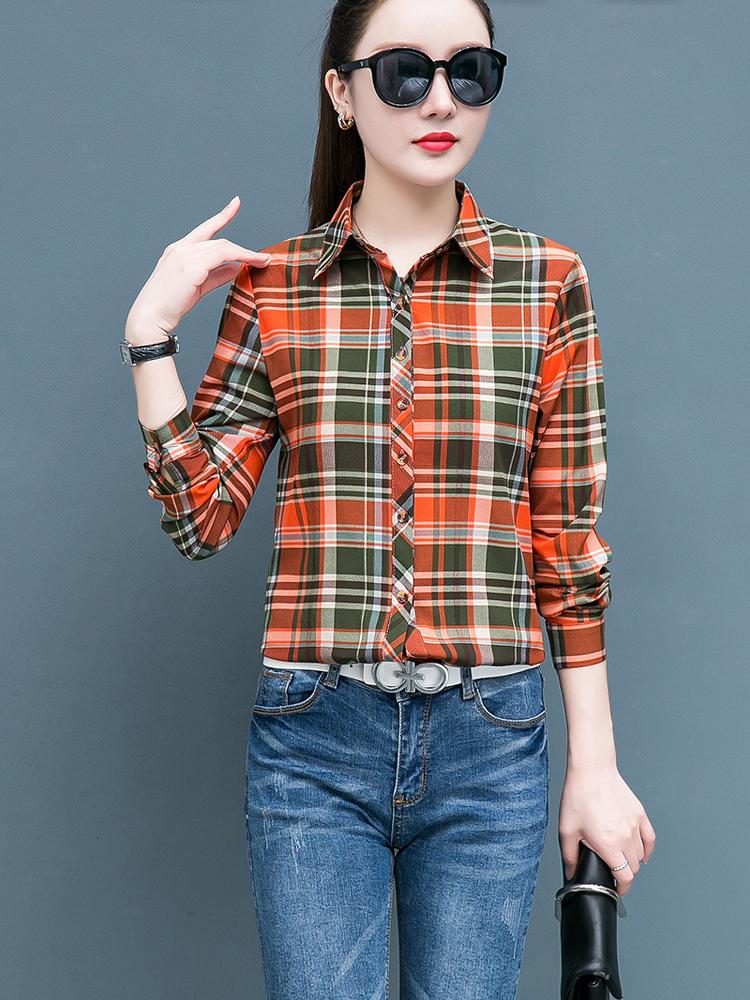 Клетчатая рубашка для женщин, сто женщин, топы, свободная ретро рубашка с длинным рукавом с гонконгским вкусом