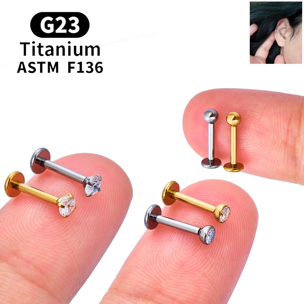 10 ШТ. ASTM F136 G23 Титановый Пирсинг Лабрет Кольцо для Губ Штифт Серьга Цирконий Ухо Козелок Хрящ Хеликс Дайт Пирс Украшение 16/18/20g