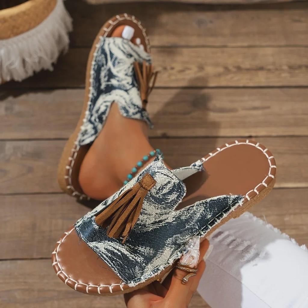 «Модные женские сандалии из пеньковой веревки 2023 года, круглый нос, большие размеры 40-43»