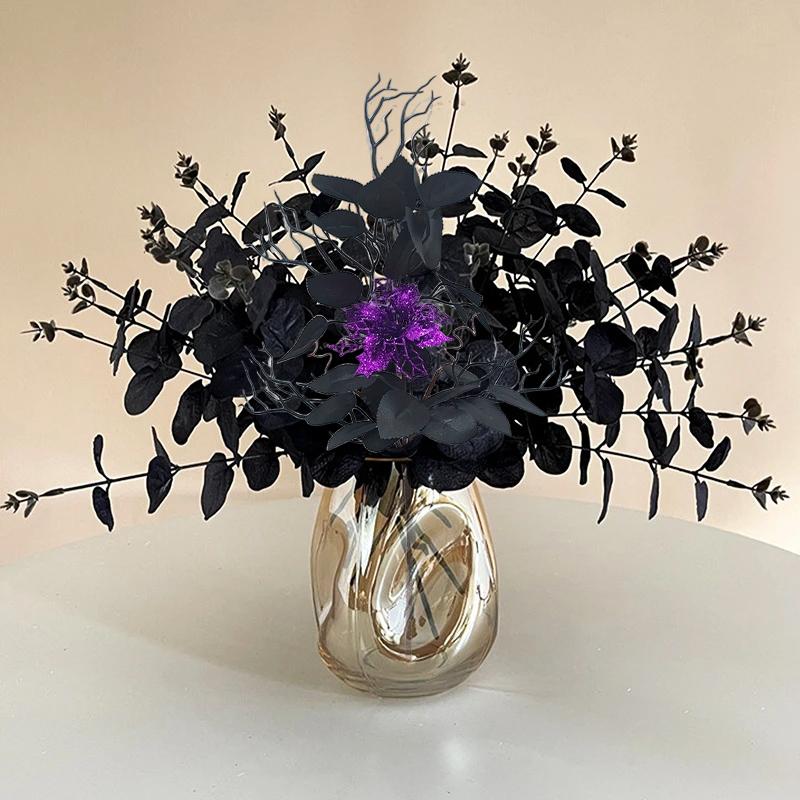 Halloween Black Leaves Ornament Artificial Tree Branches Decorative Plastics Arrange Props Bouquet Desktop Table 3 Styles