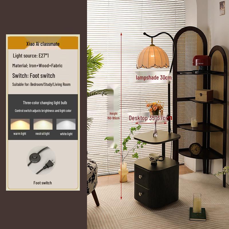 Французская прикроватная тумбочка в стиле середины века: Массив дерева, Встроенная лампа, Креативная полка для хранения