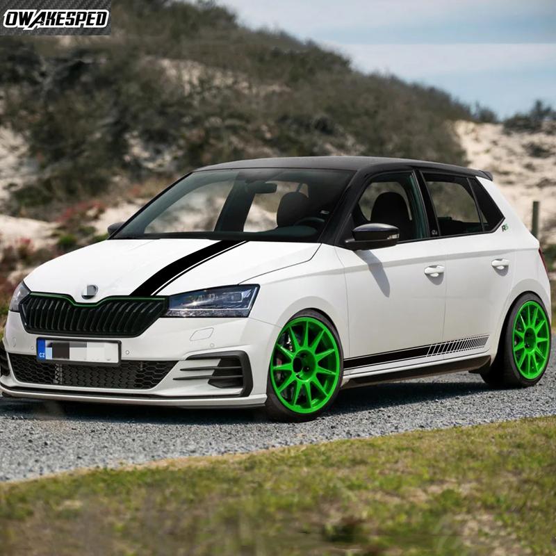 HQKI8 Car Hood Engine Cover Decora Sticker For Skoda Fabia MK1 2 3 Auto Body Door Side Skirt Decals Sports Stripes Tuning Accessories