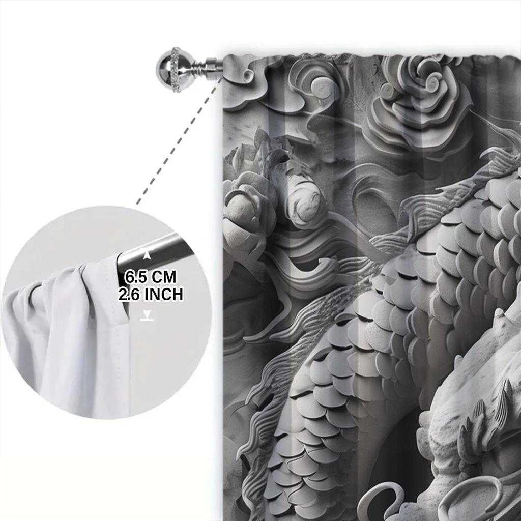 2pcs Brick Carving Printed Curtain for Home Decor - Rod Pocket Window Treatment for Bedroom, Office, Kitchen, Living Room