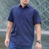 Lapel Short Sleeve Solid Color Plus Size Men Shirt Single Breasted Causal Loose Solid Color Work Shirt Streetwear