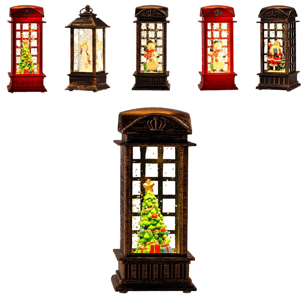 Christmas Snow Lantern Telephone Booth Battery Operated With Swirling Glitter 5“ x 2” x 2”for Xmas Home Decoration