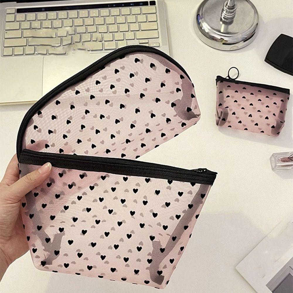 Косметичка из прозрачной сетки в форме сердца, многофункциональная женская сумка для хранения туалетных принадлежностей