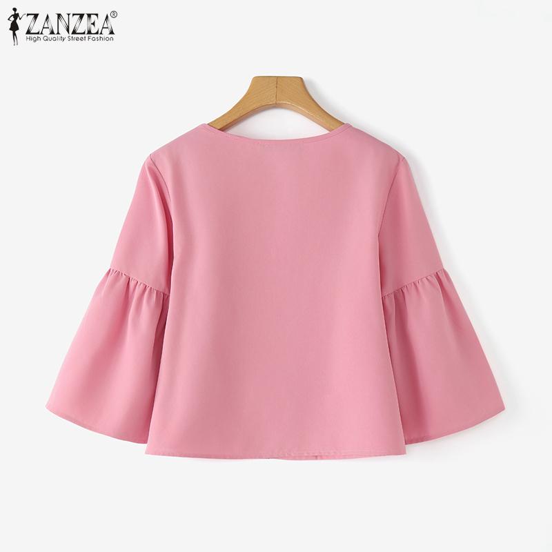 ZANZEA Женская повседневная однотонная блузка с круглым вырезом и рукавом 3/4