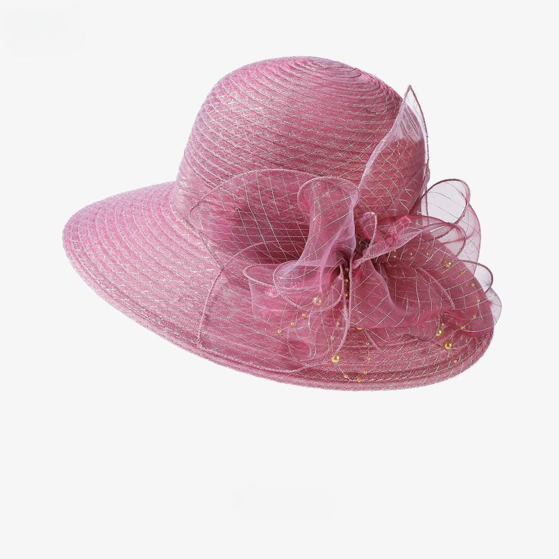 Новые шляпы от солнца из органзы с цветком, женские летние шляпы для свадебной вечеринки, шляпы для церкви, женские солнцезащитные шляпы для путешествий и пляжа с защитой от ультрафиолета