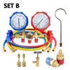 R134a Air Conditioning Pressure Gauge with Hose and Hook 3 Way AC Diagnostic Manifold Gauge Set Freon For R12 R32 R404A R134a
