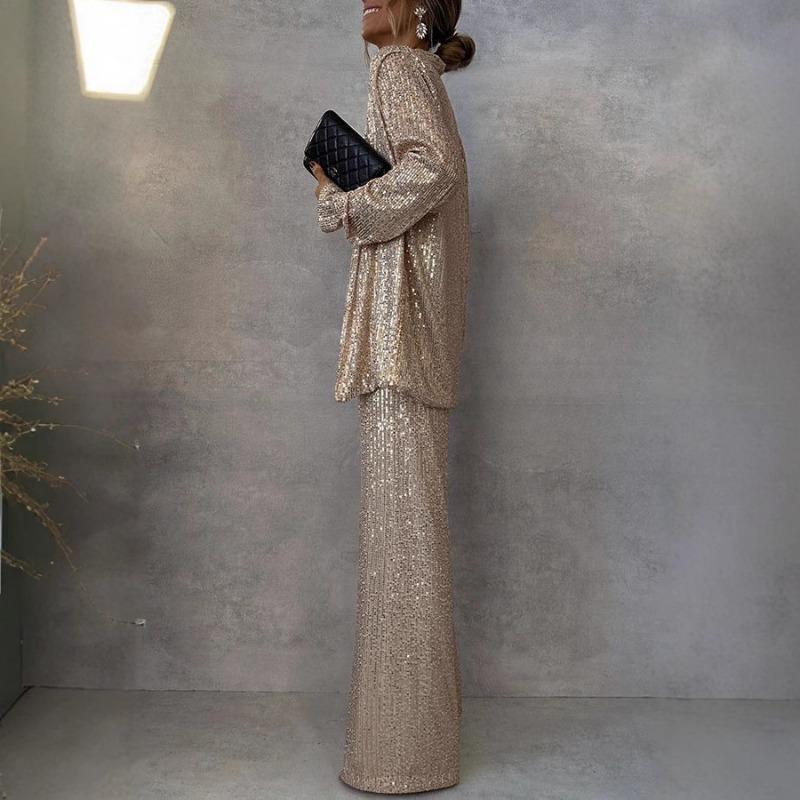 Модный комплект из двух предметов с пайетками, женская облегающая верхняя одежда в стиле пэчворк, топ с высокой талией и прямыми брюками, женские весенние новые наряды