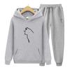 Hoodie Clothing Men Running Set Cat Print Suit 2 Pieces Set Unisex Hoodies Sweatshirt+Pants Suit Clothing Men Running Set