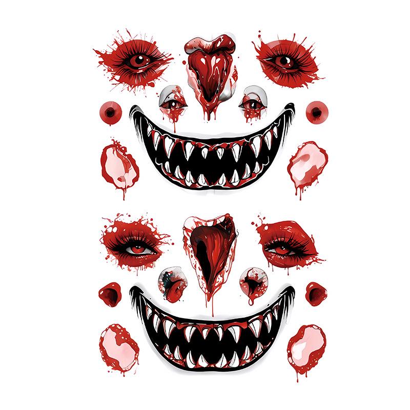 2024 Новые Хэллоуин Страшные Наклейки Татуировки Лица с Большим Ртом - Смешные, Водонепроницаемые, Цветной Вечерний Макияж