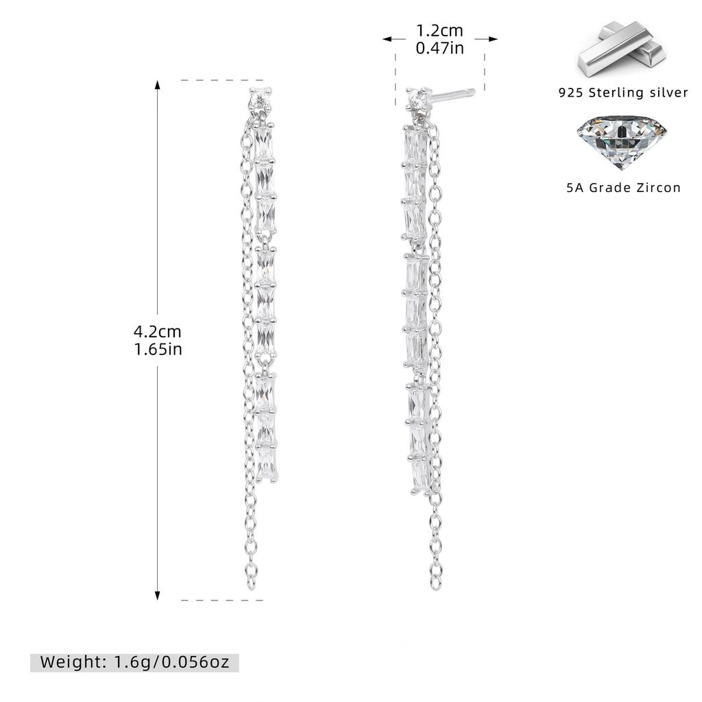 Fashion Piercing Jewelry 925 Sterling Silver Zircon and Chain Tassel Stud Earring for Women Versatile Earring Factory