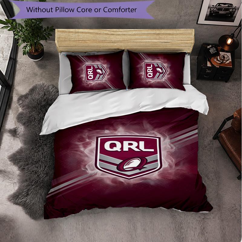 Queensland Maroons Pattern Microfiber 3Pcs Bedding Set Decor Duvet Cover Set For Bedroom Home Use