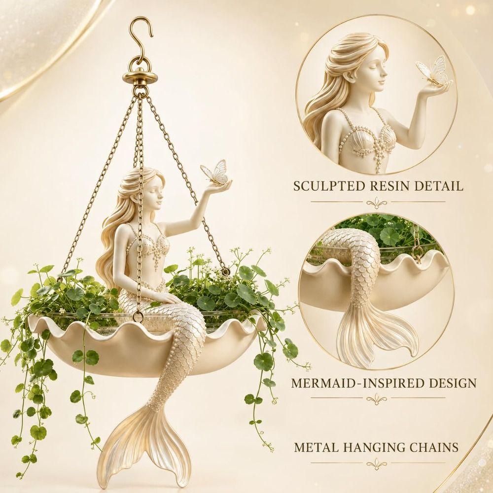 Resin Mermaid Planter Winged Fairy Decorative Plant Holder  Indoor Outdoor Garden