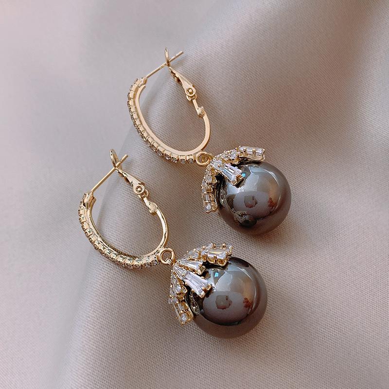 Fashion Temperament Zircon Simulation Pearl Pendant Earrings For Women Retro Elegant Drop Earrings Jewelry Gift