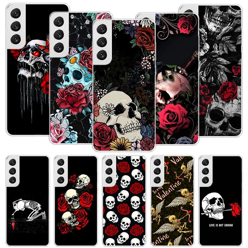Human Skeleton Red Rose Phone Case For Samsung Galaxy S26 Ultra S23 S24 S25 Edge S20 FE S21 S22 Plus Soft Print Shell Cover Fund