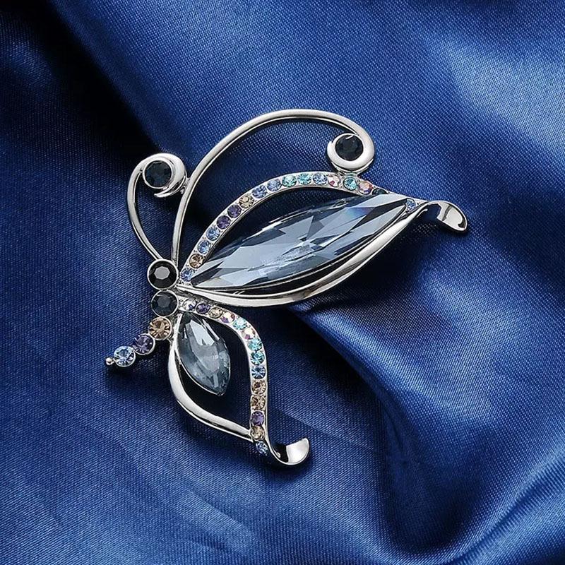 Retro Butterfly Crystal Brooch Women'S Ins Trendy Temperament Pin Anti-Light Buckle Suit High-End Corsage Personalized Accessories