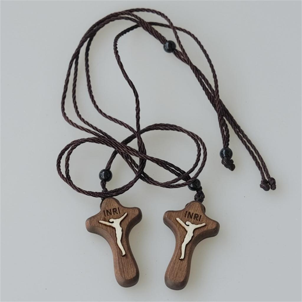 Ретро Мужское Женское Ожерелье с Подвеской в Виде Креста на Черном Шнурке Христианское Религиозное Натуральное Деревянное для Детей Мальчиков Девочек