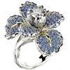 Micro-studded Iris Double-color Ring European Blue Topaz Floral Cluster Engagement Ring Minimalist Floral Diamond Ring with Creative Setting