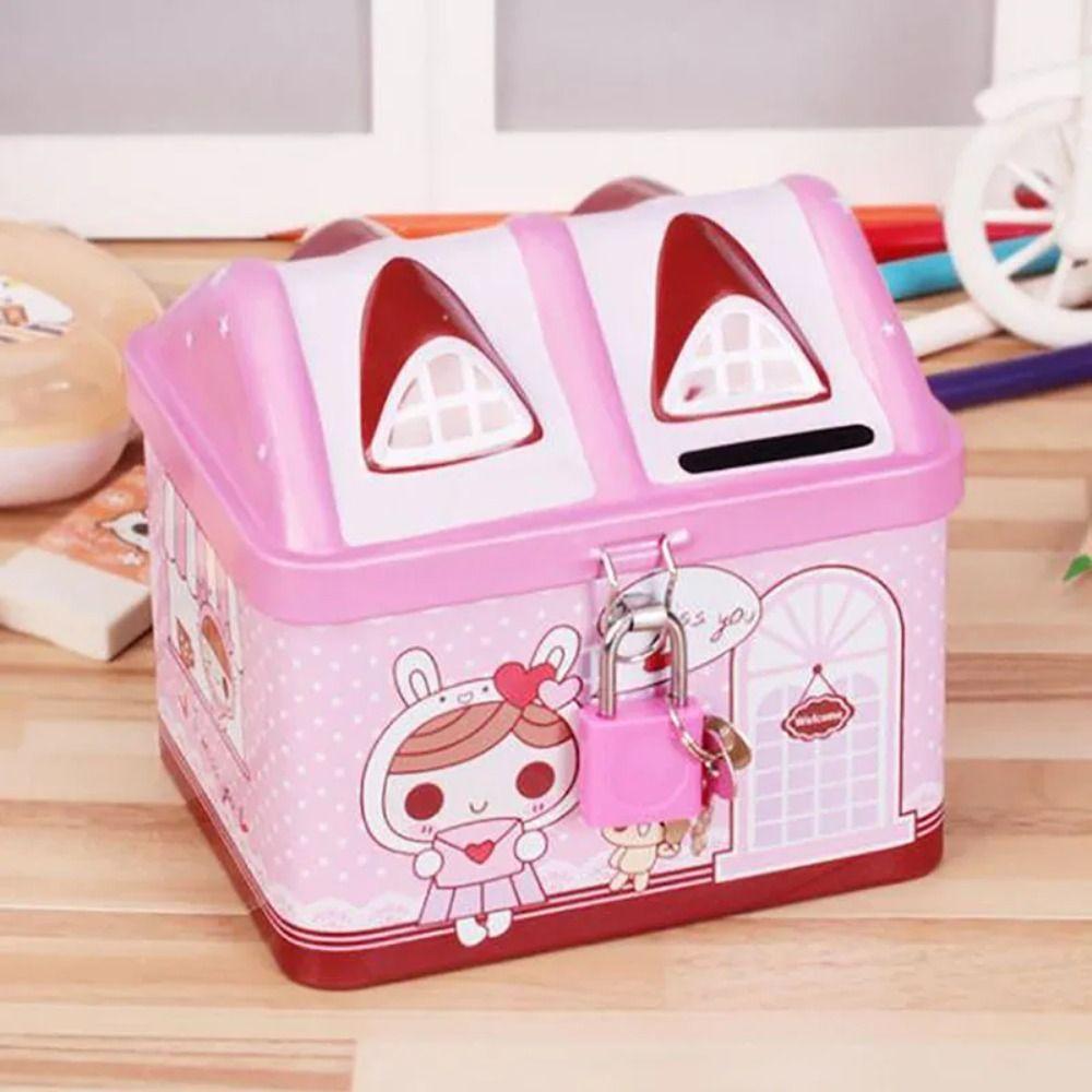 Милая копилка в форме домика с замком на ключ, сейф для хранения монет, домик, копилка на день рождения