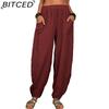 BITCED Women's Fashion Casual Solid Color Print Pants & Capris
