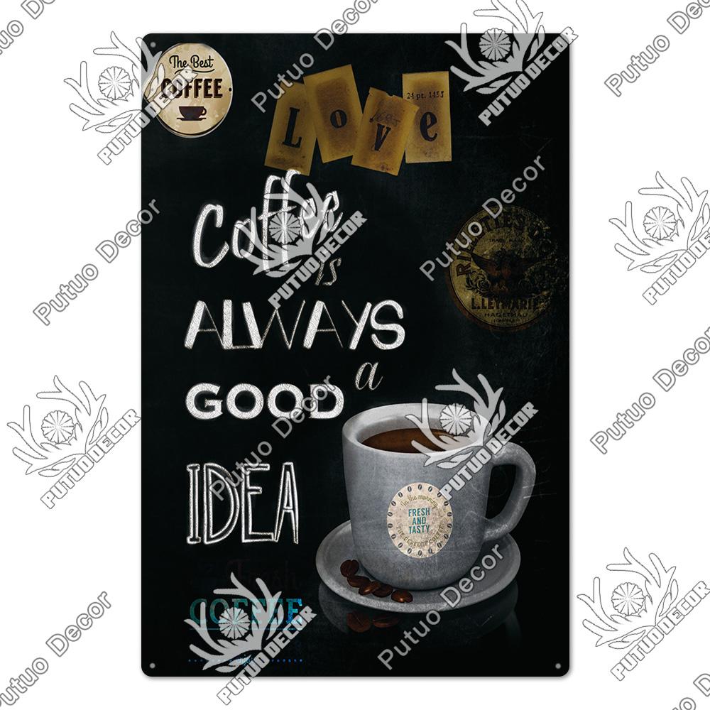 Putuo Decor Coffee Vintage Tin Sign Plaque Metal Plate Wall Art Posters for Kitchen Bar Cafe Room Retro Iron Painting