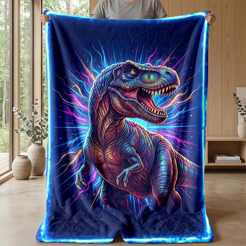 Neon Dinosaur Artwork Theme blanket Lightweight Warm Flannel Blanket Decorative Throw Blanket for Home Decoration