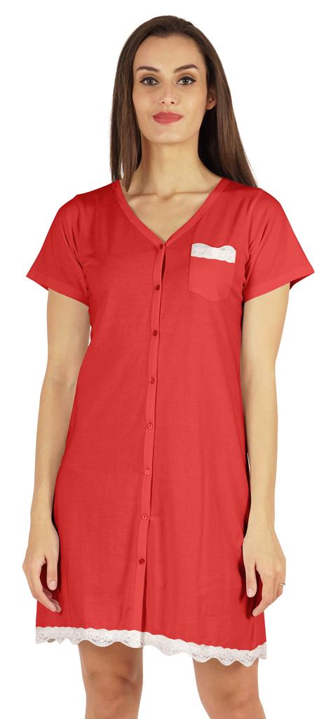Inkmeso Solid Button Down Nightgown Sleepwear For Women  S V- Neck Nightshirt