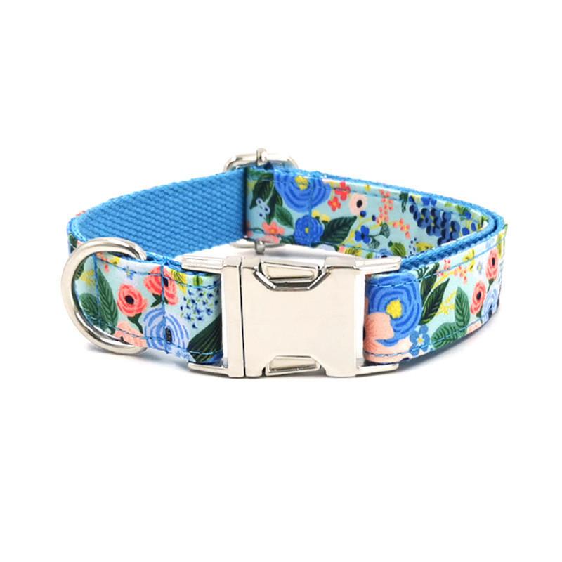 Pet Collar With Silver Buckle For Small Dogs Cotton Material Cute Flower Pattern Breathable Design