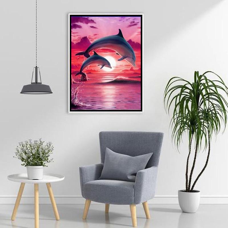 DIY Dolphin 5D Diamond Painting Full Round Drill Animal Diamond Embroidery Cross Stitch Mosaic Resin Wall Art Home Decor Gift