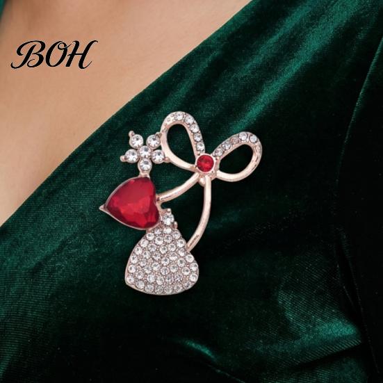 Women Bow Brooch Bling Rhinestone Pin, Love Heart Bowknot Lapel Dresses Jewelry Accessory for Coats Sweaters