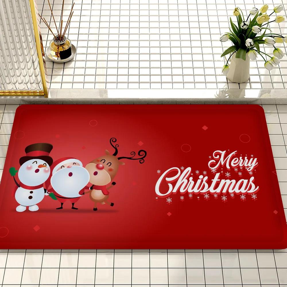 Рождественский тематический придверный коврик Праздничные узоры, такие как подарки, шапка Санты, конфеты Противоскользящий Прочный Входной коврик для помещений и улицы Домашний декор