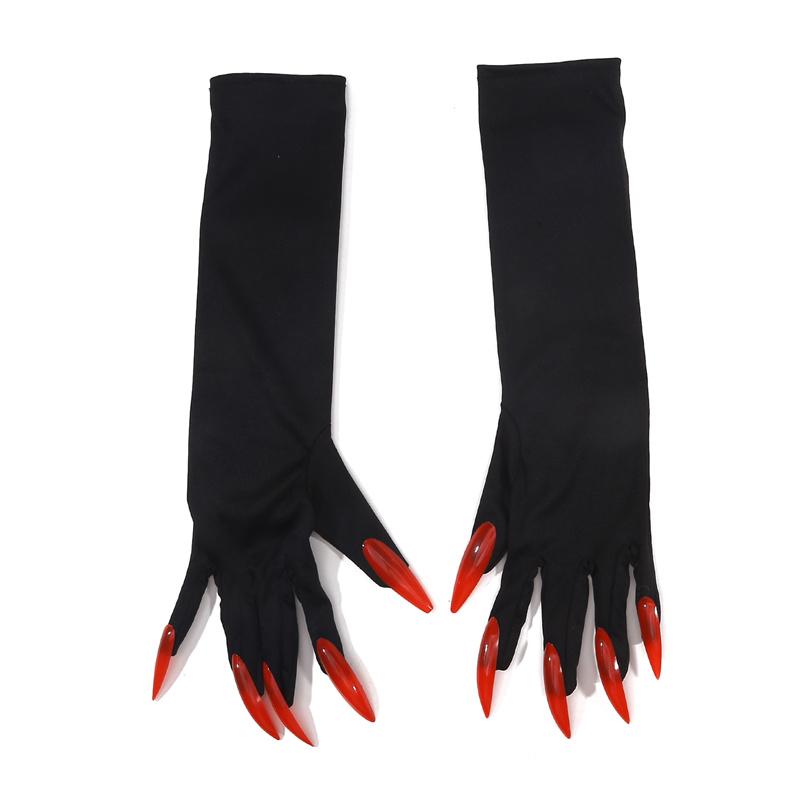 Women Trendy Halloween Long Nails Gloves Creative Cosplay Hand Sleeves Witch Arm Warmers
