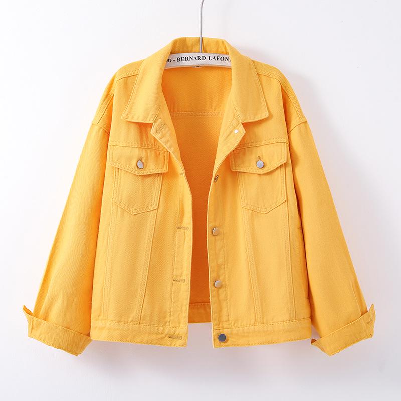 Новая джинсовая куртка цвета конфет для женщин — свободный крой, облегающий дизайн, повседневный стиль Гонконга