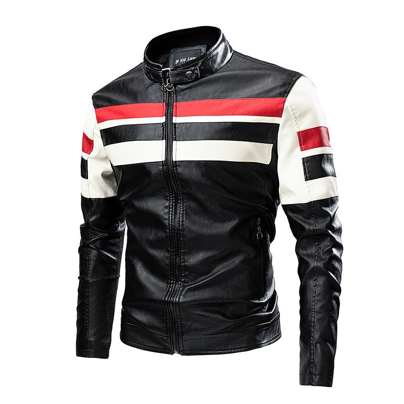 New Plush and Thickened Casual Men's Leather Jacket with Fashionable Stitching, Motorcycle Retro Leather Jacket, Men's Clothing