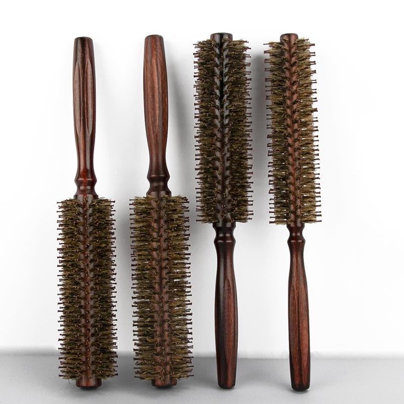 Straight Twill Hair Round Roller Wood Hair Brush Boar Bristle Nylon Hair Comb Anti Static Brush Blowing Curling Diy Hairdressing