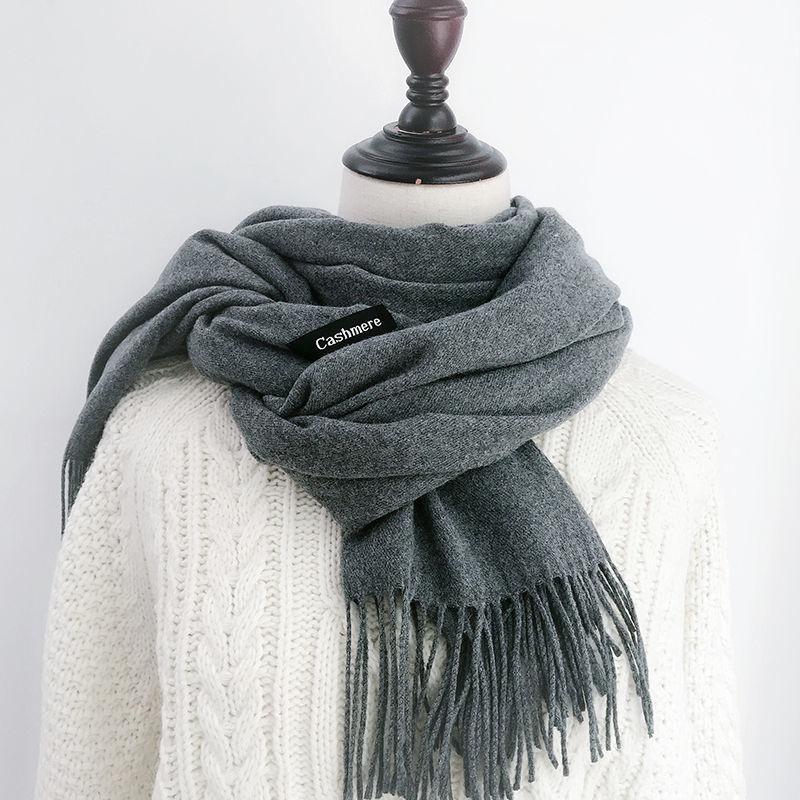 Women Scarf Shawl Soft Thickened Solid Color Winter Warm Tassels Fashion Accessories