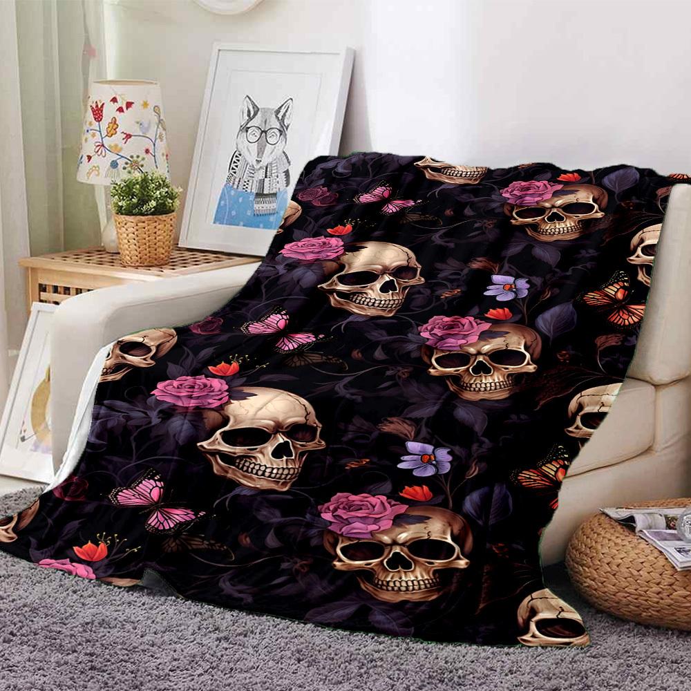 1pc Purple Skull blanket Lightweight Flannel Throw for Sofa Bed Travel Camping Livingroom Office Couch Chair