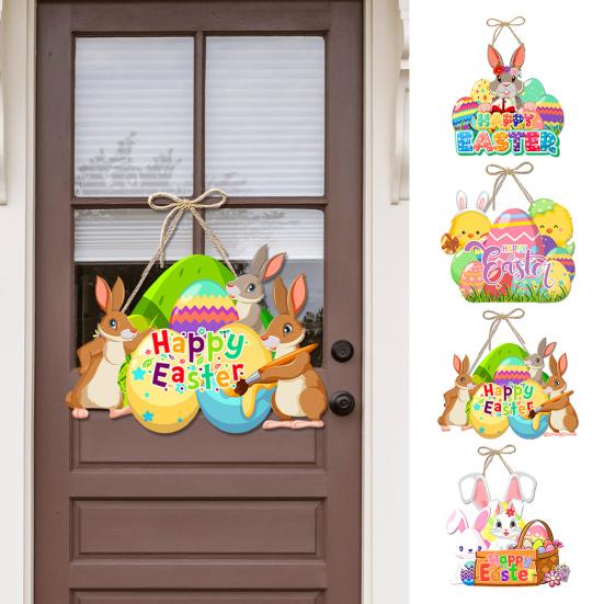 Easter Door Sign Happy Easter Door Welcome Sign Front Door Hanging Decoration with Rope for Wall Home Indoor Outdoor Spring Decor