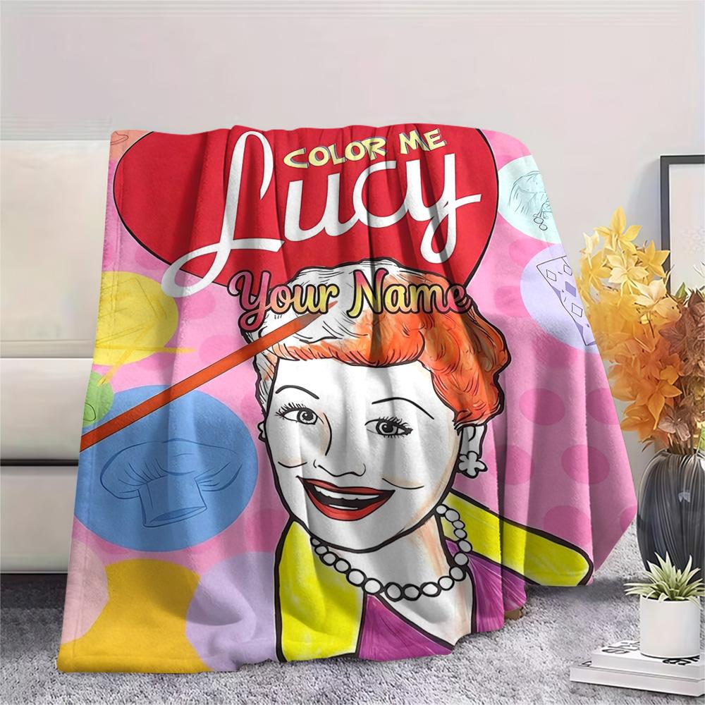 1PC Love Lucy Comics Custom Name Patterned Flannel Blanket Suitable For All Seasons For Home Decor Warmth And Comfort Gifts Holiday Present