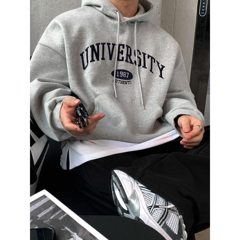 Mens Hooded Sweatshirt 2026 Loose Fit Print Casual Pullover Top