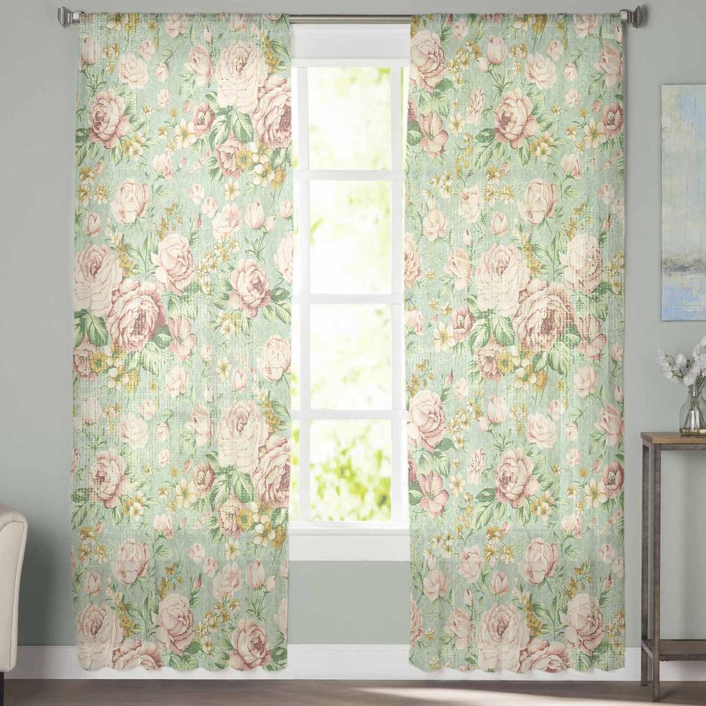 Цветочная иллюстрация камелия ретро тюлевые оконные шторы для спальни роскошный домашний декор шторы в гостиной шифоновые панели