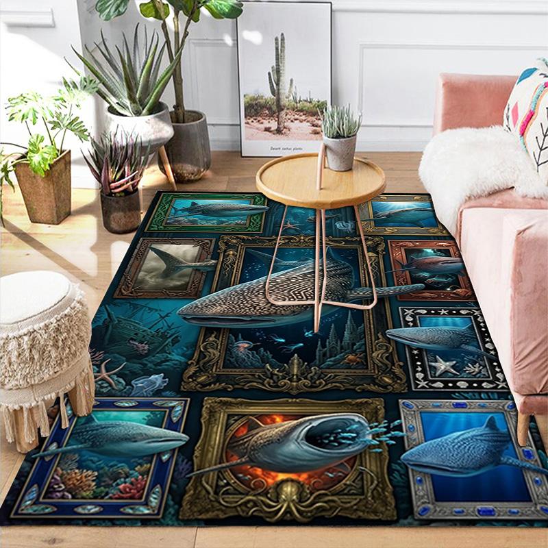 Whale Shark Collage Pattern Rug Floor Mat for Living Room or Bedroom Soft and Comfortable Carpet a Gift for Birthday and Holiday.