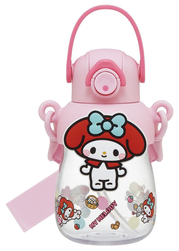 Skater Straw Bottle with Rubber Lock Shoulder My Love Mascot, 650ml, One-Push Open, Function, Handle, Strap, Sanrio, Melody, Everyday, PRMC7ST-A