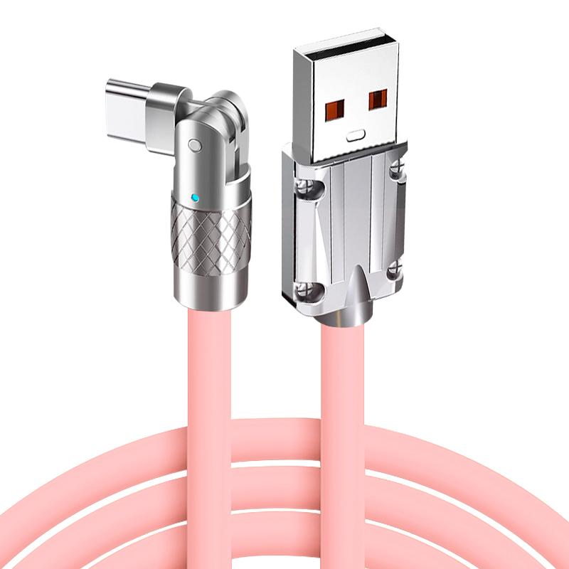 Вращающийся на 180° USB-кабель типа C, быстрая зарядка, 120 Вт, 6А, жидкий силиконовый кабель, провод для Xiaomi, Huawei, Samsung, USB Bold, линия передачи данных